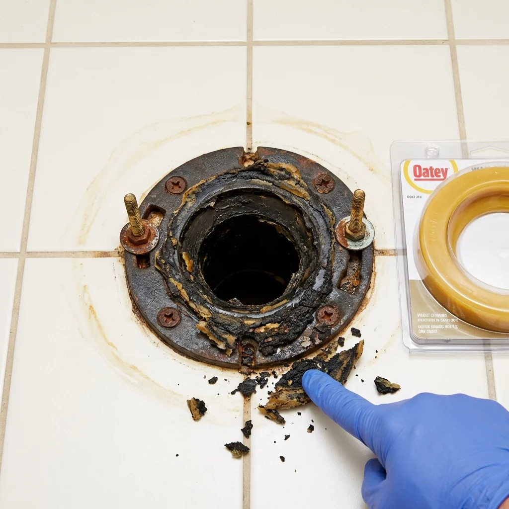Failed wax ring showing water seepage at the base of a toilet in a Fort Stewart, GA home